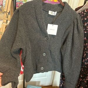 Women’s Dark Gray Boucle Button-Up Cardigan Sweater